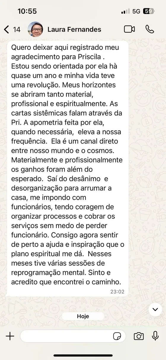Depoimento de Laura Fernandes no WhatsApp