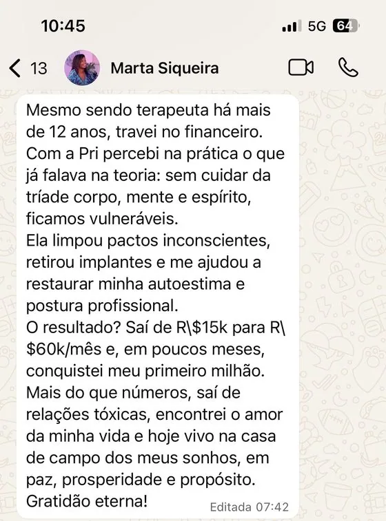Depoimento de Marta Siqueira no WhatsApp