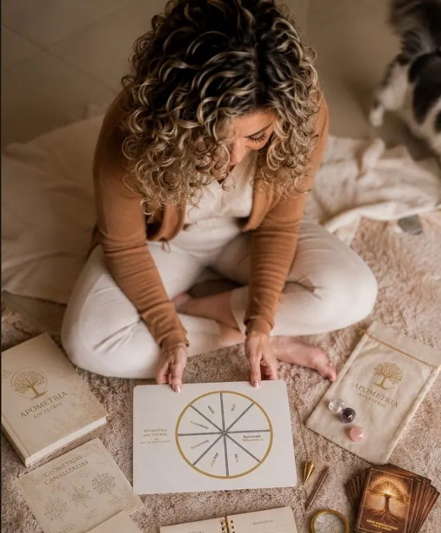Cartas de geometria sagrada abertas no chão