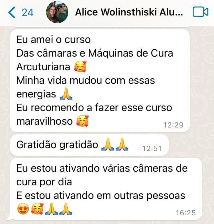 Depoimento Curso Câmaras de Cura Arcturiana - Alice