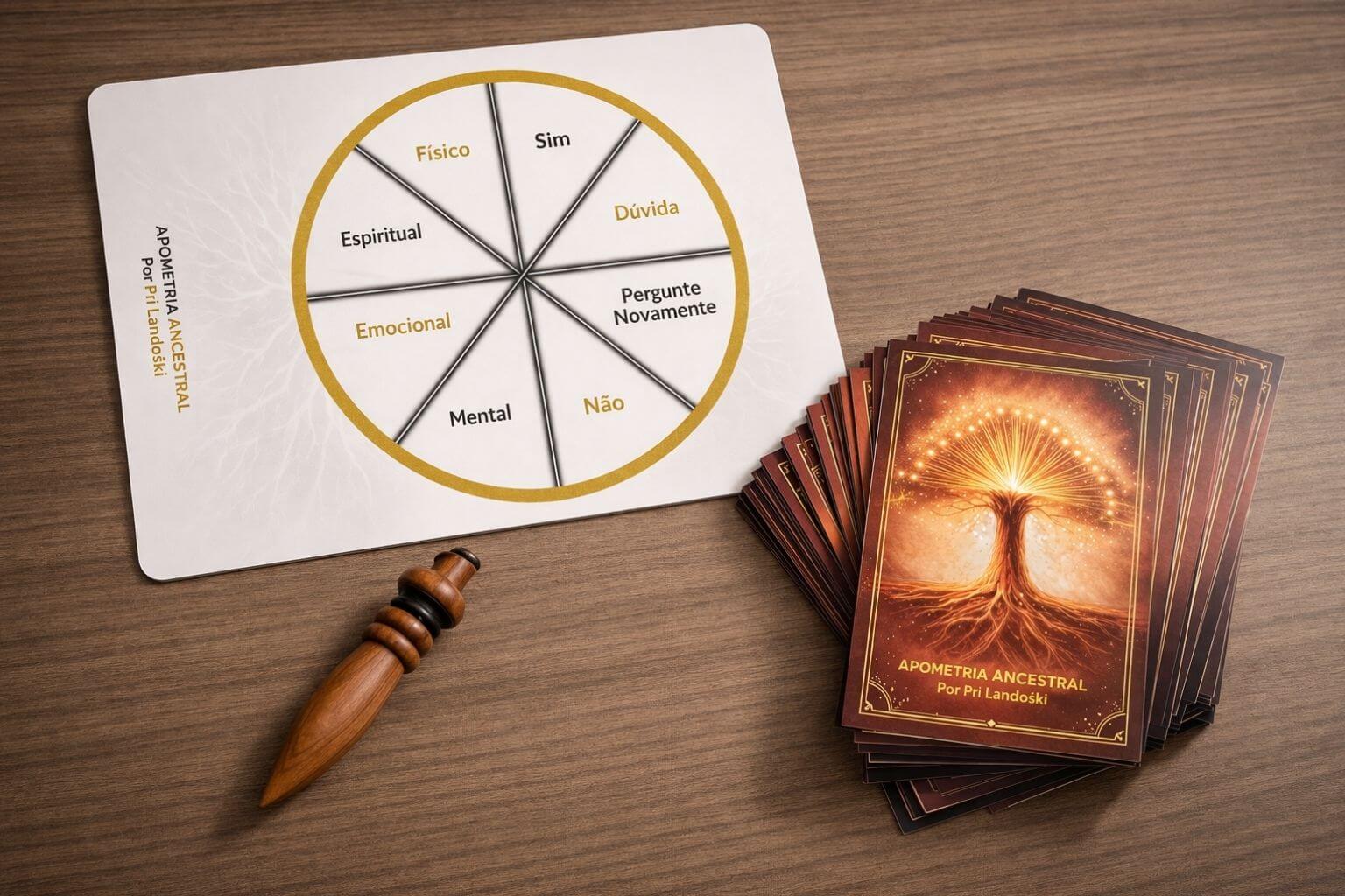 Kit Cartas, Pêndulo e Mesa Radiônica Apometria Ancestral